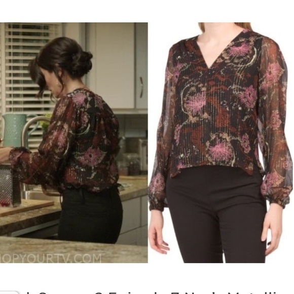 Tops - A.L.C. Silk Mac Tunic Top Brown Sheer Floral Print Balloon Sleeve Size 8
